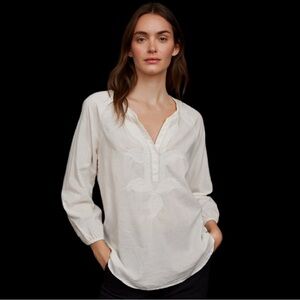 Pure Jill Women’s XL Ivory  Cotton Tunic Top Blouse Embroidered Boho Peasant WB